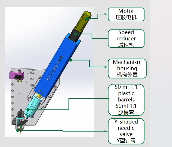 Two-component servo glue shaft assembly